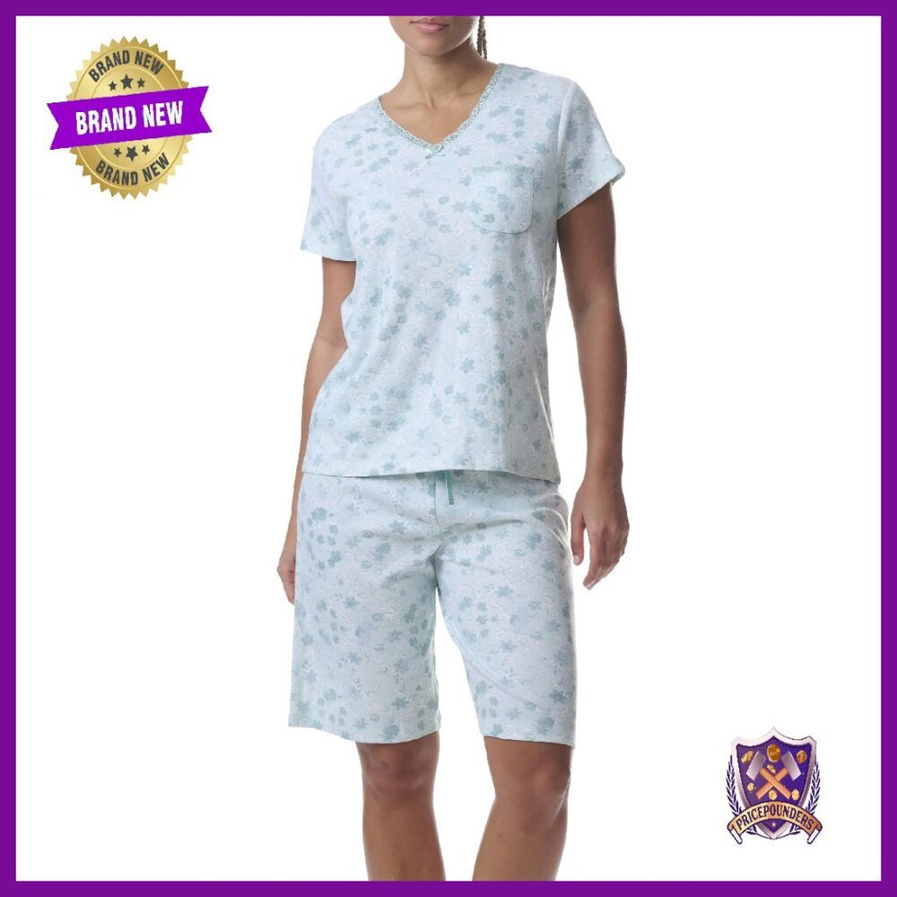 Soft Cotton Polyester Pajama Set with V-Neck Top and Bermuda Shorts